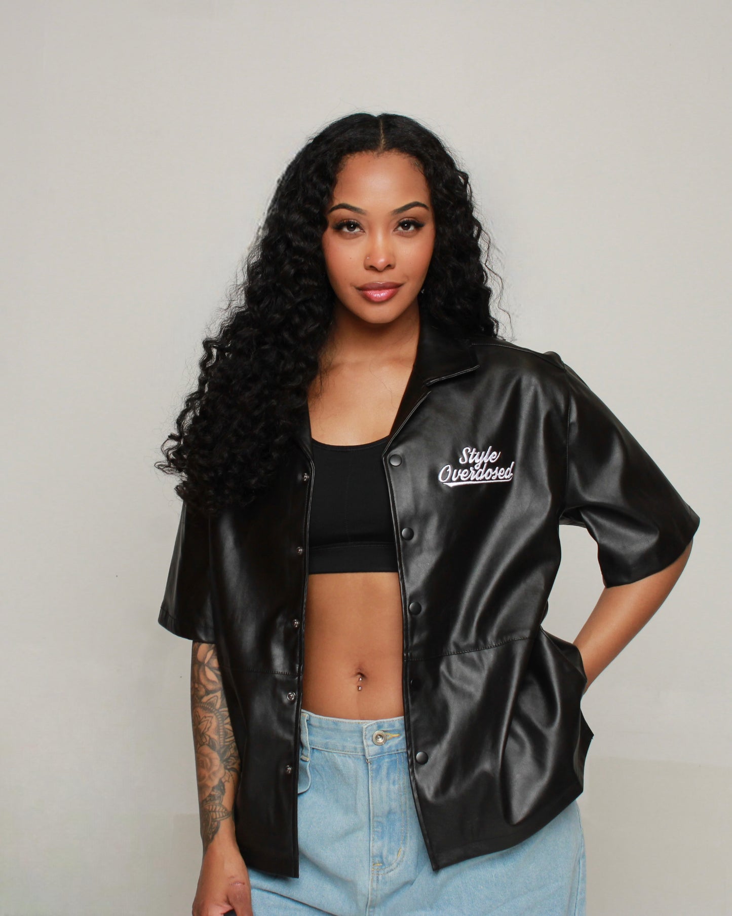 Faux Leather Button Up Shirt