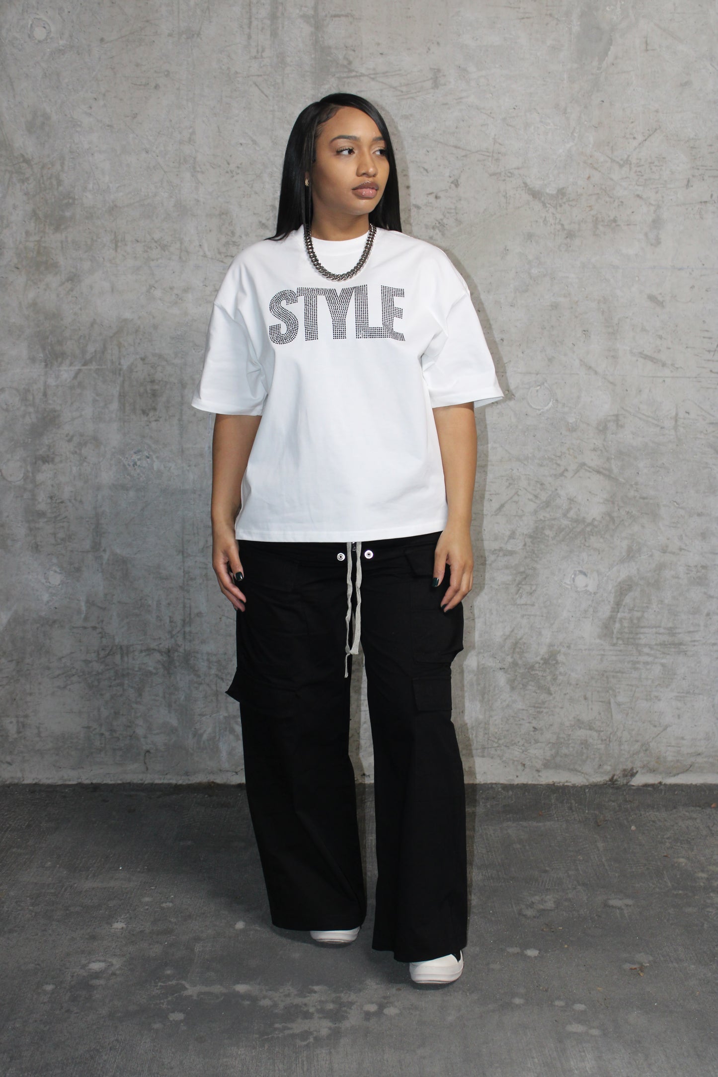 Rhinestone Boxy Cropped T-Shirt - White