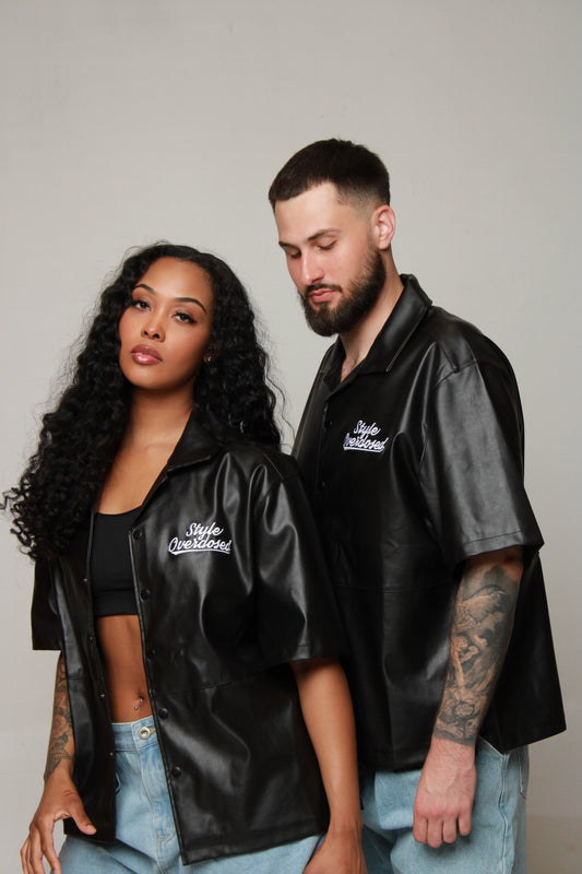 Faux Leather Button Up Shirt