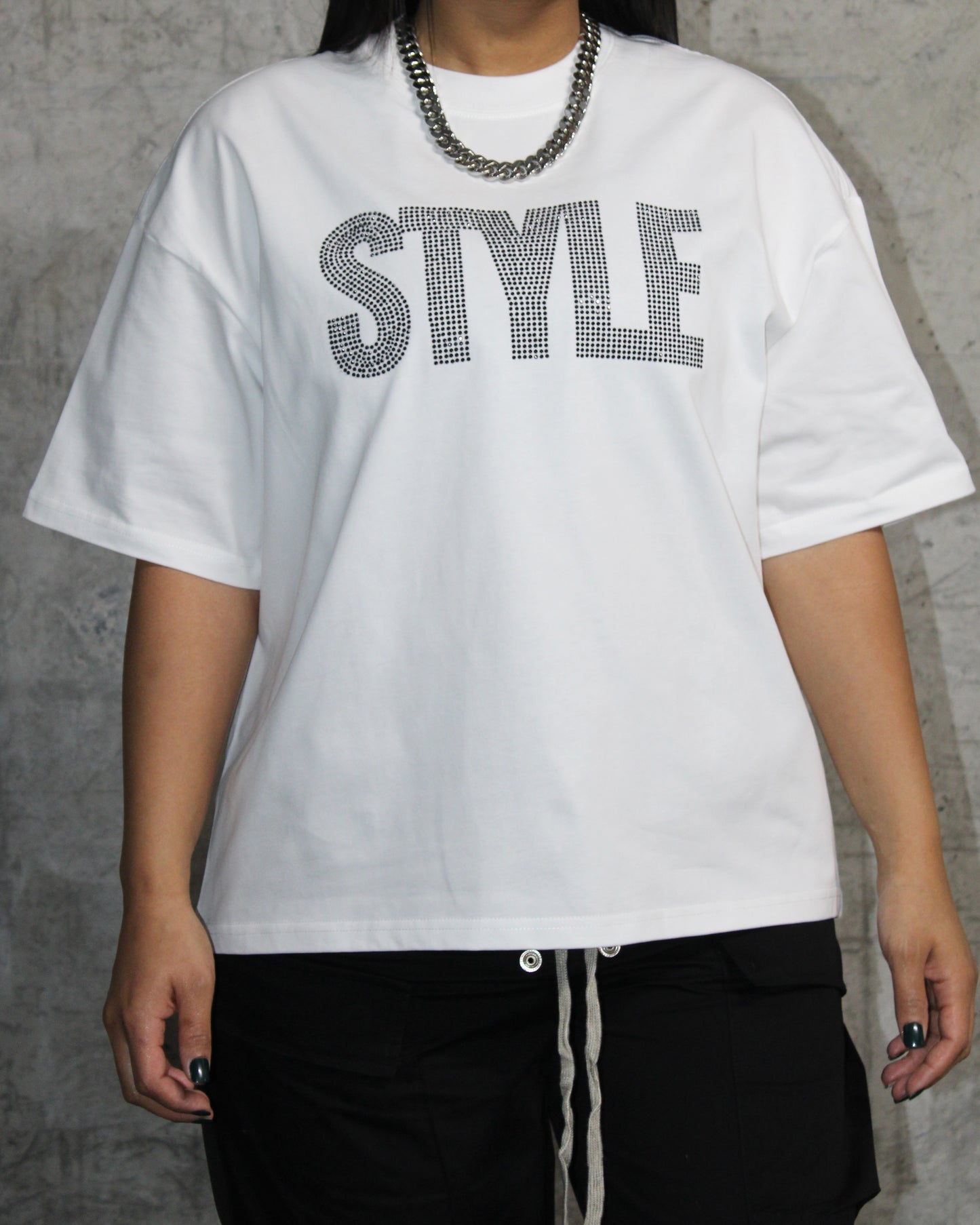 Rhinestone Boxy Cropped T-Shirt - White