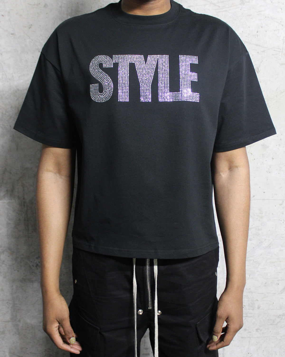 Rhinestone Boxy Cropped T-Shirt - Black