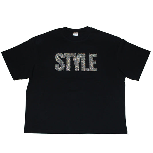 Rhinestone Boxy Cropped T-Shirt - Black